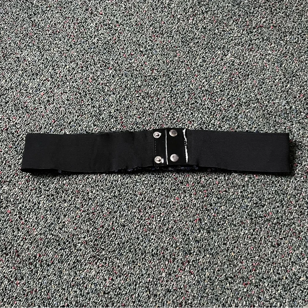 Navy Blue Sequin Shiny Bejeweled Thick Chunky Elastic Stretch Comfy Belt Accesso